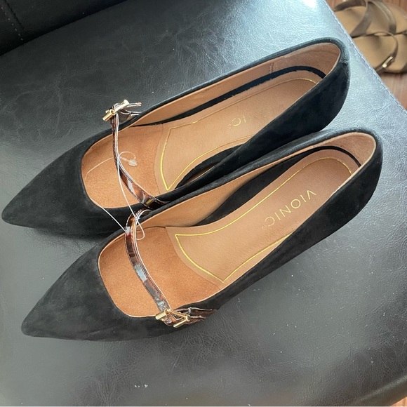 Women's Vionic Minnie Kitten Heel Shoe Black Tortoise Suede Sz 6 - Picture 11 of 11